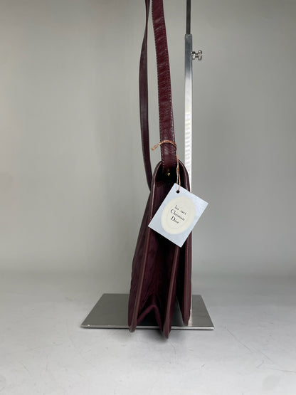 Vintage Dior Fabric Shoulder Bag Deep Burgundy Gold c. 2000