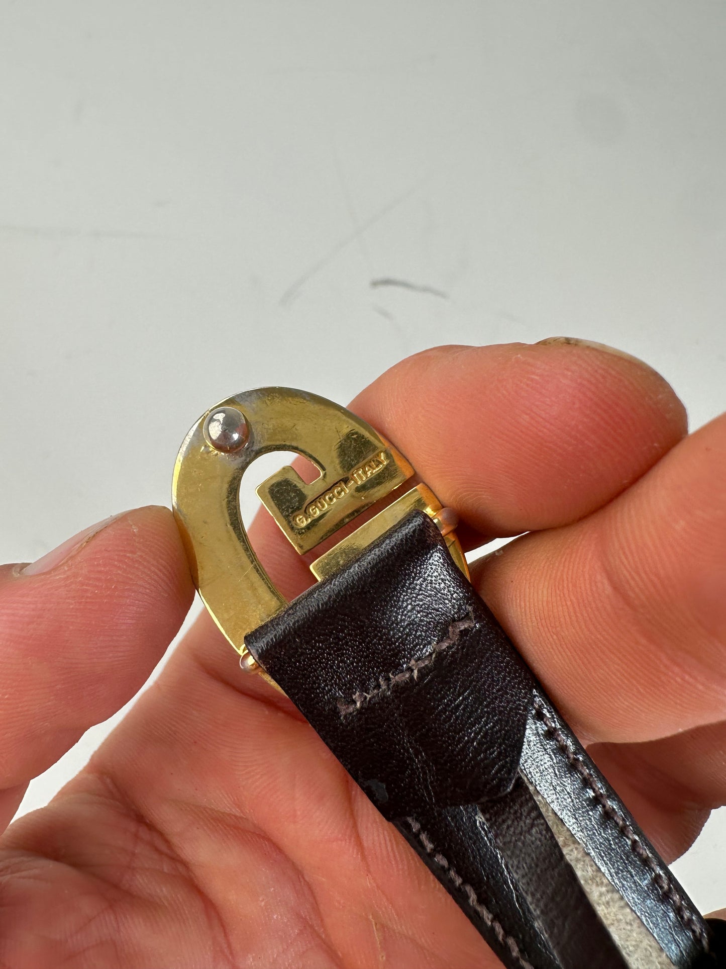 Vintage Gucci GG Logo Leather Belt Black Gold