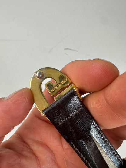 Vintage Gucci GG Logo Leather Belt Black Gold