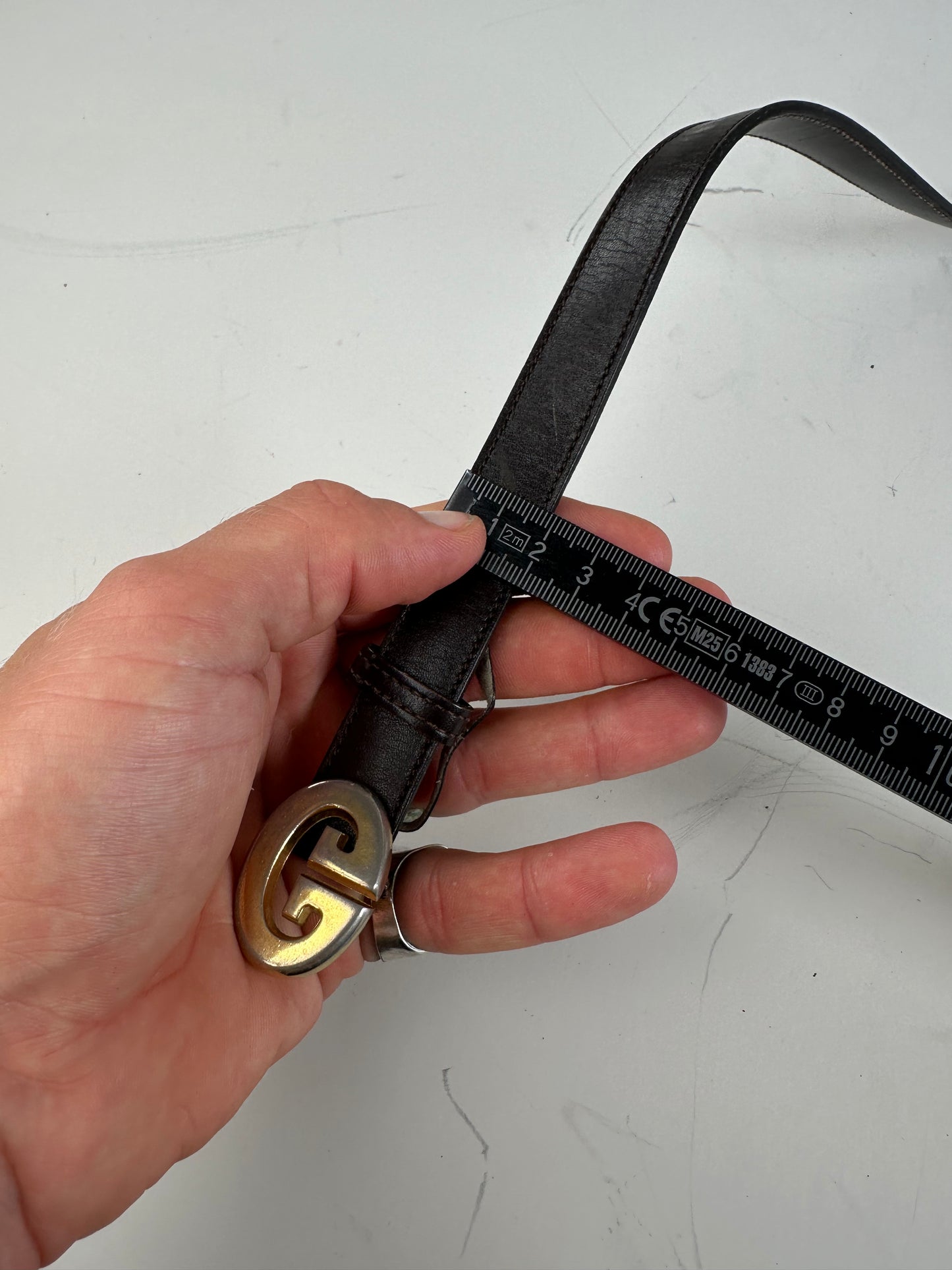 Vintage Gucci GG Logo Leather Belt Black Gold