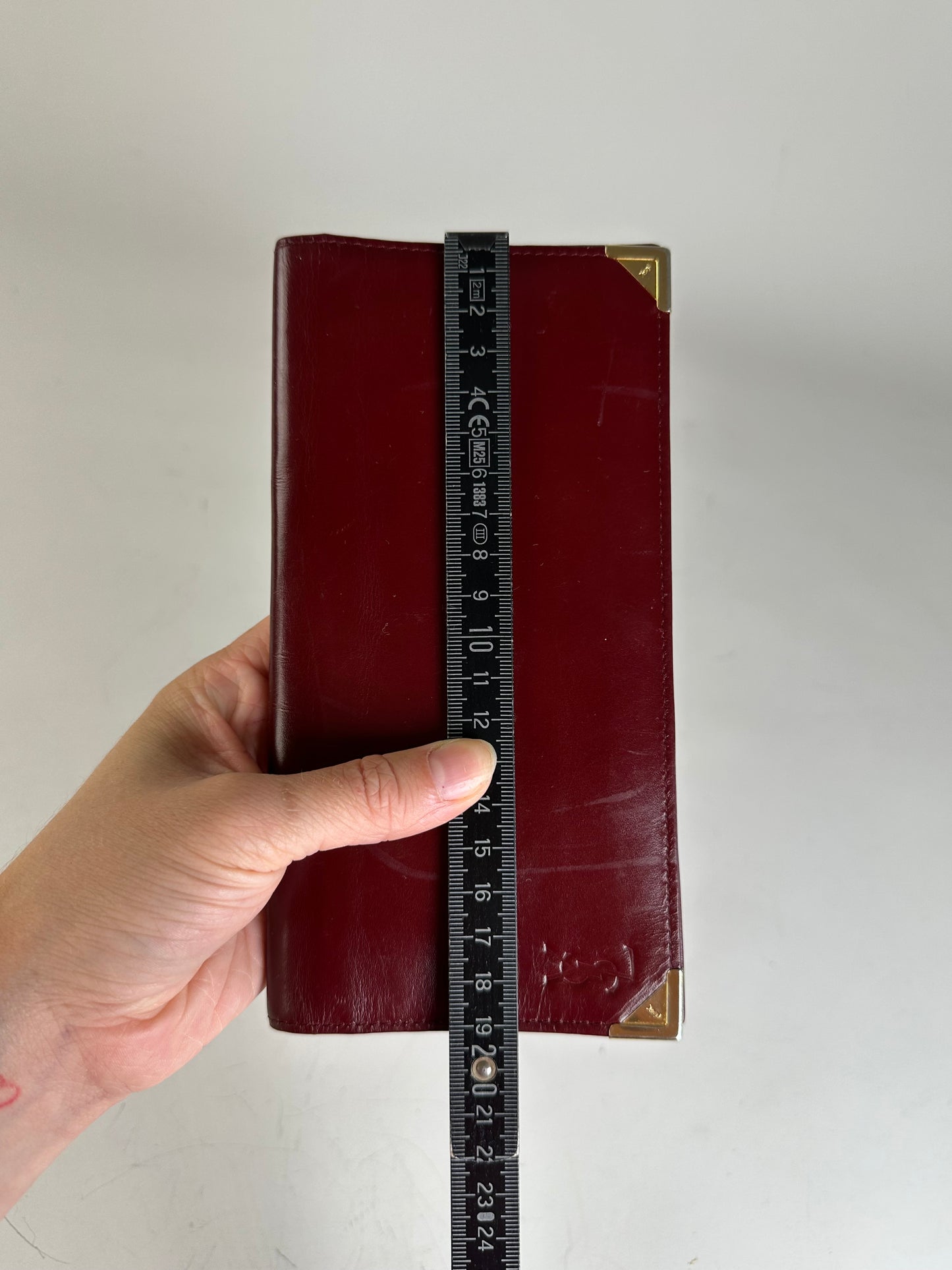 Vintage Yves Saint Laurent Full Grain Leather Wallet Burgundy Gold