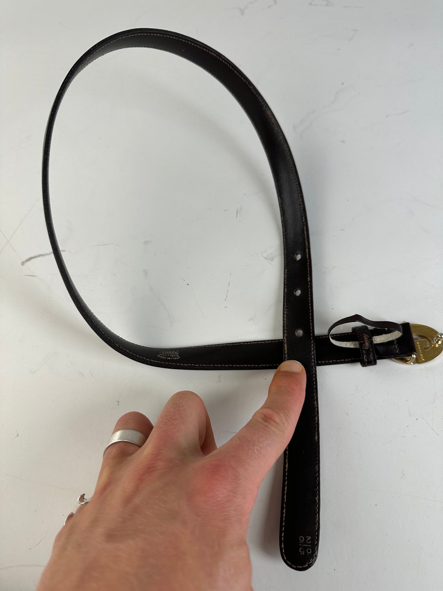 Vintage Gucci GG Logo Leather Belt Black Gold