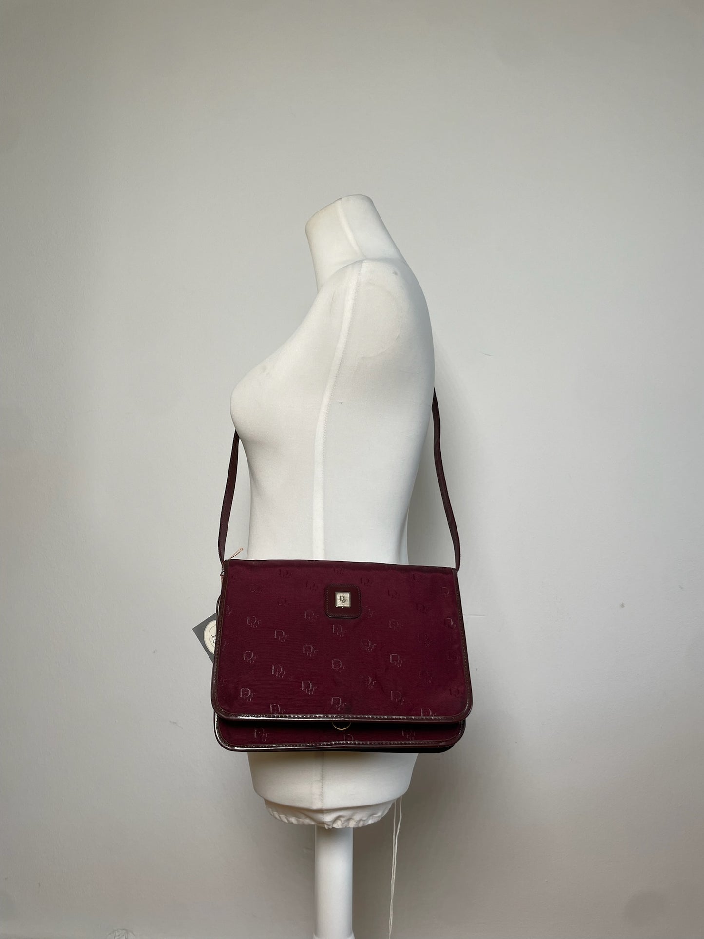 Vintage Dior Fabric Shoulder Bag Deep Burgundy Gold c. 2000