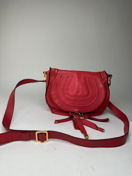 Vintage Chloé Marcie Pebbled Leather Crossbody Bag Red