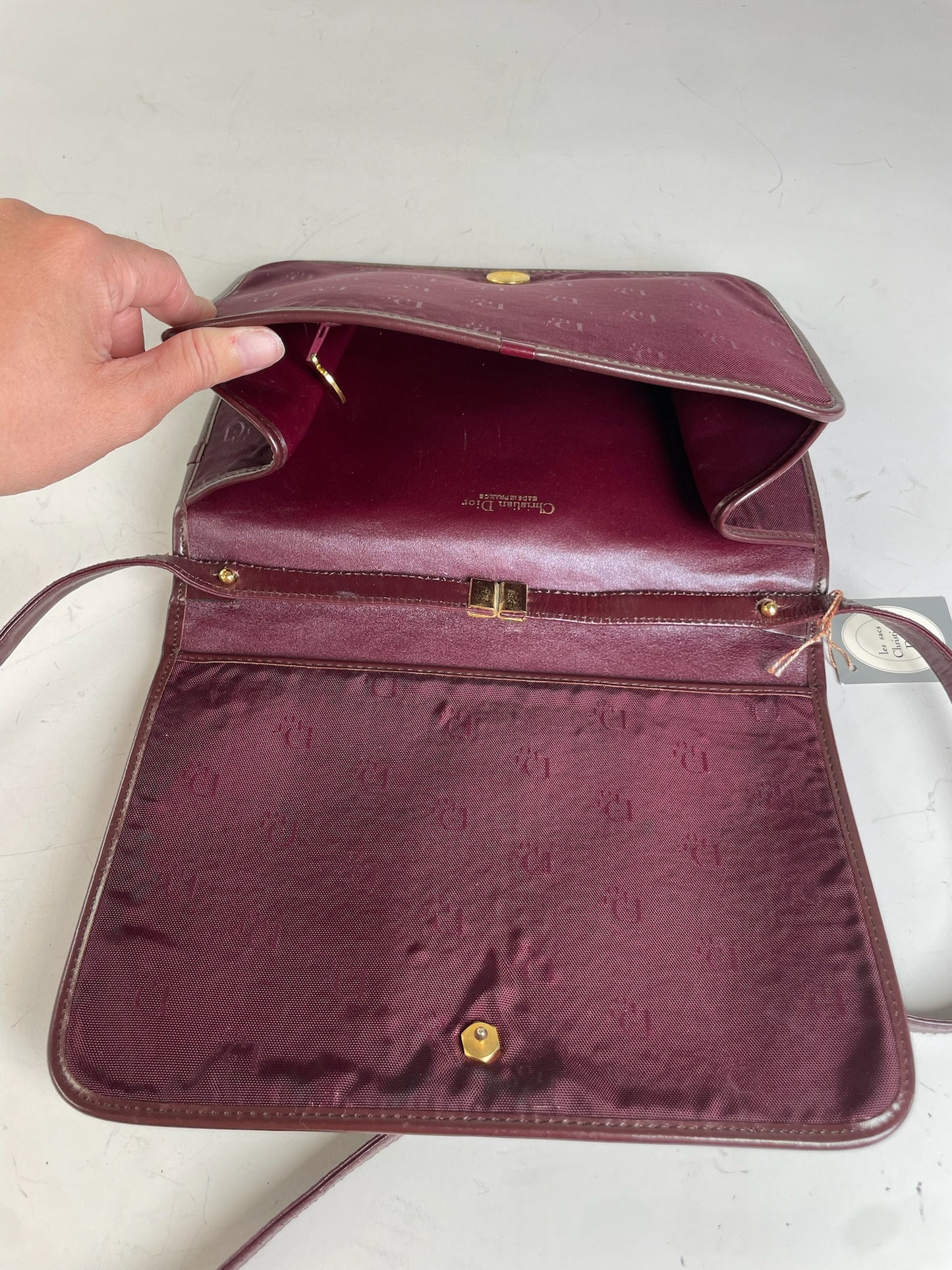Vintage Dior Fabric Shoulder Bag Deep Burgundy Gold c. 2000