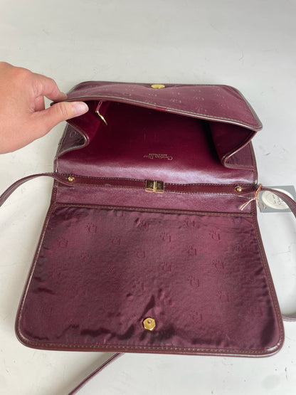 Vintage Dior Fabric Shoulder Bag Deep Burgundy Gold c. 2000