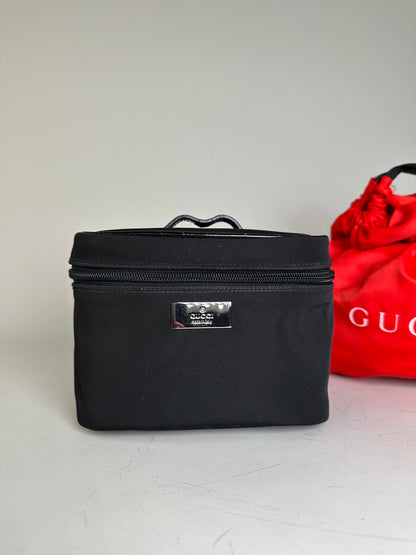 Vintage Gucci Nylon Cosmetic Case Black Silver