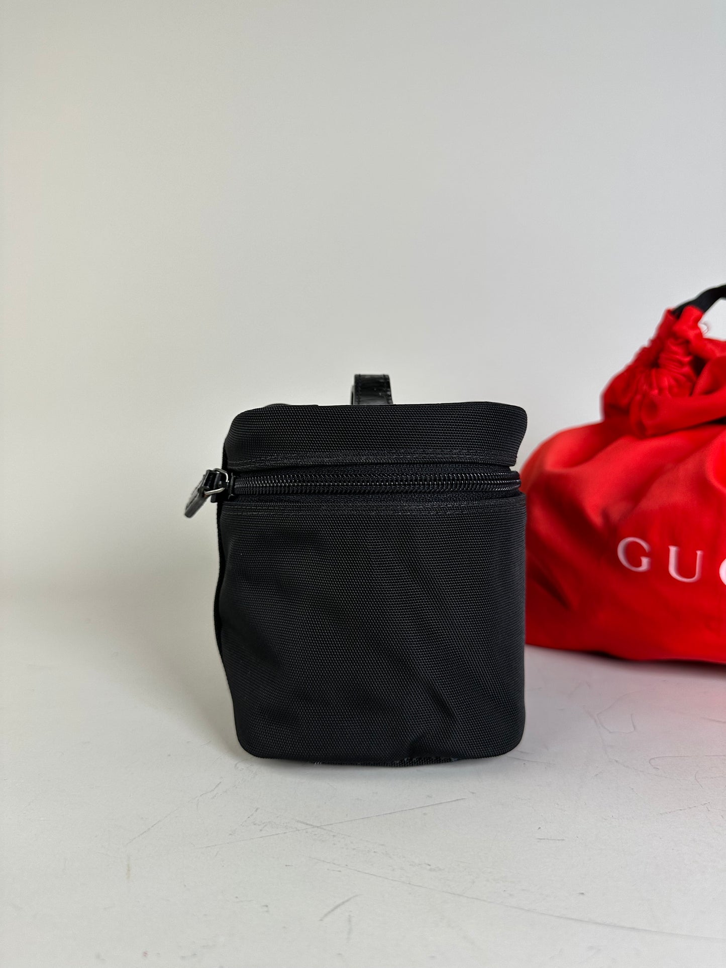 Vintage Gucci Nylon Cosmetic Case Black Silver