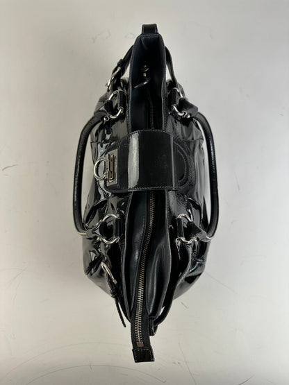 Vintage Ferragamo Sofia Patent Handbag Black Silver