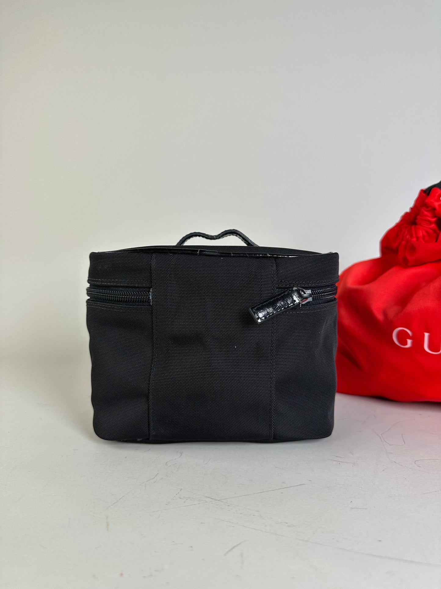 Vintage Gucci Nylon Cosmetic Case Black Silver
