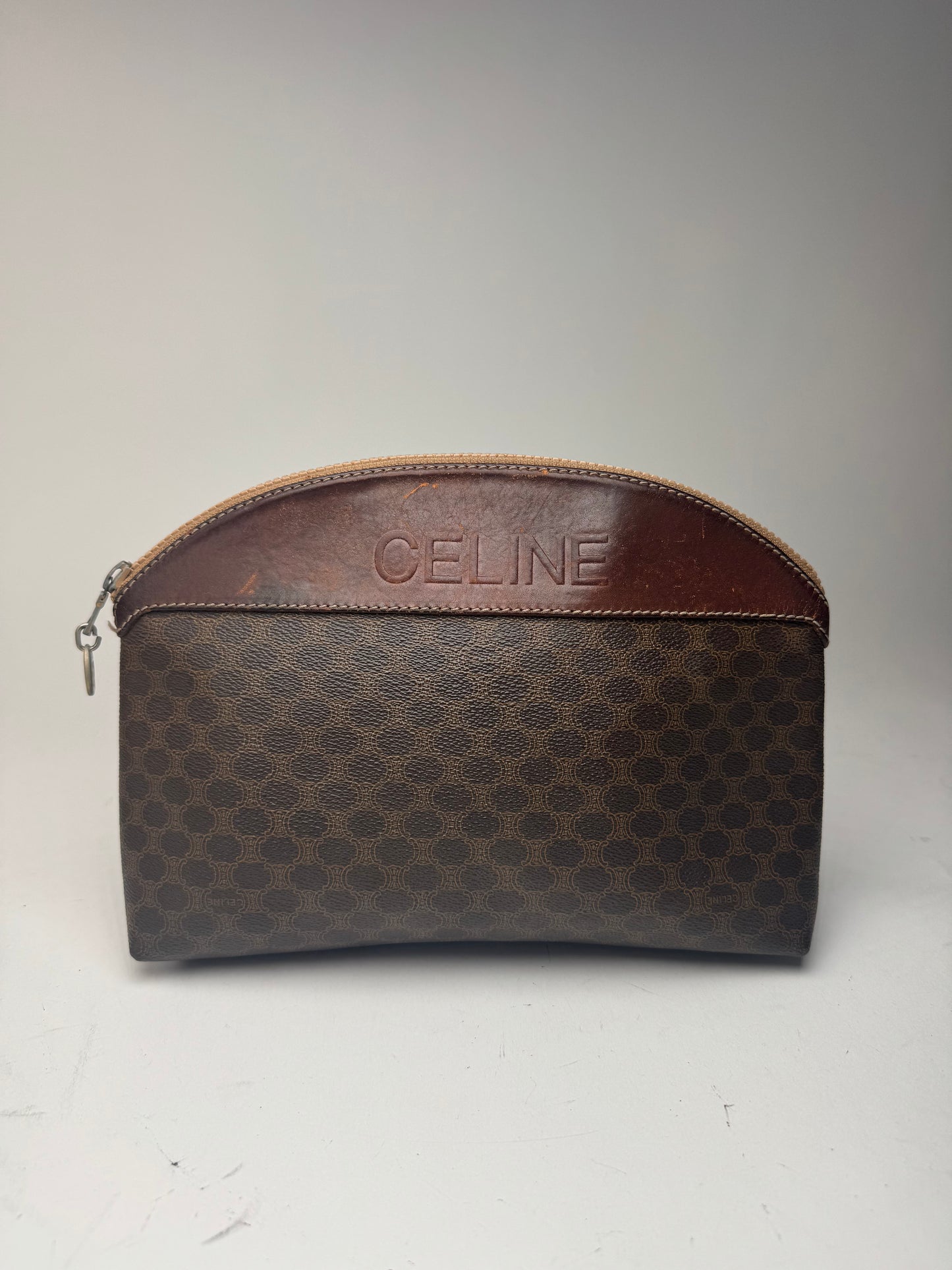 Pochette vintage en cuir Celine Paris Triomphe Marron