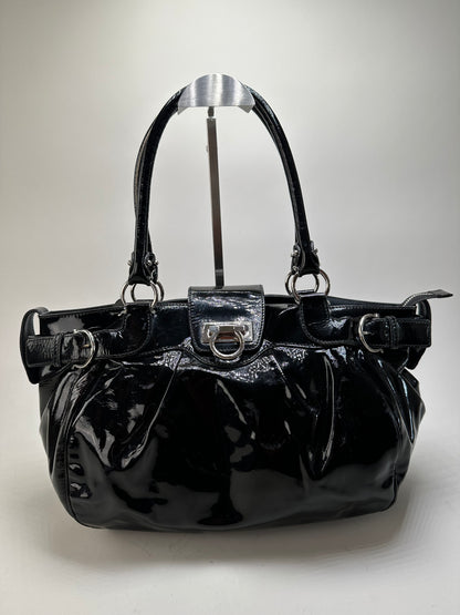 Vintage Ferragamo Sofia Patent Handbag Black Silver