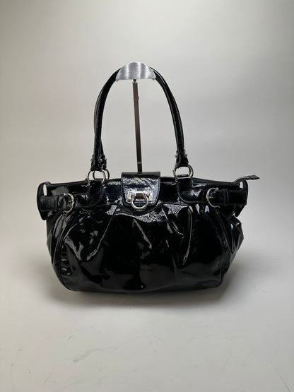 Vintage Ferragamo Sofia Patent Handbag Black Silver