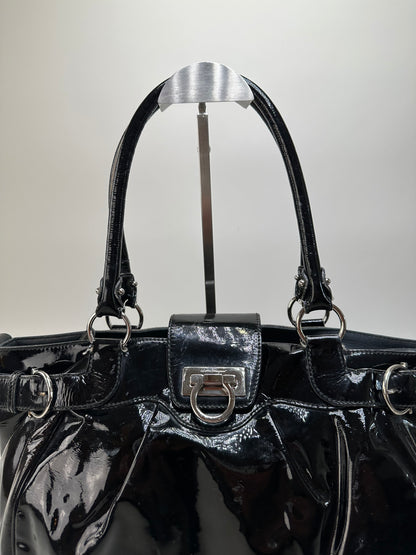 Vintage Ferragamo Sofia Patent Handbag Black Silver