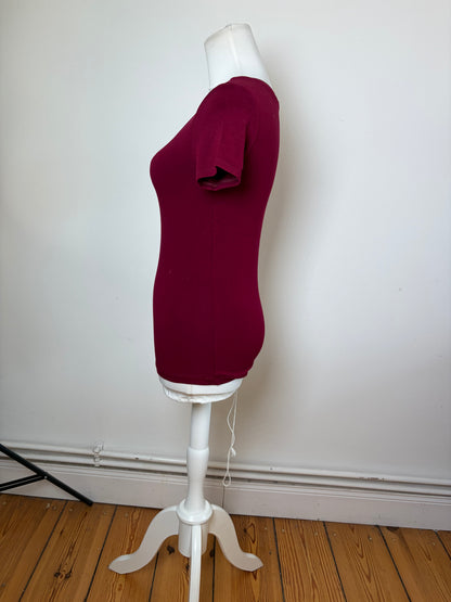 Vintage Issey Miyake Cotton T-Shirt Burgundy S