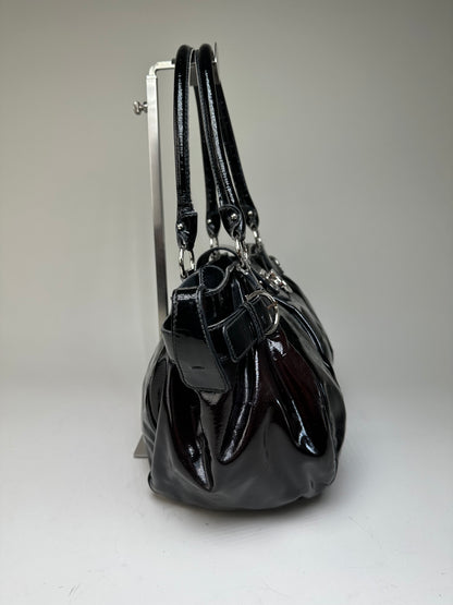 Vintage Ferragamo Sofia Patent Handbag Black Silver