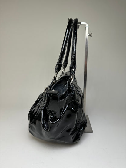 Vintage Ferragamo Sofia Patent Handbag Black Silver
