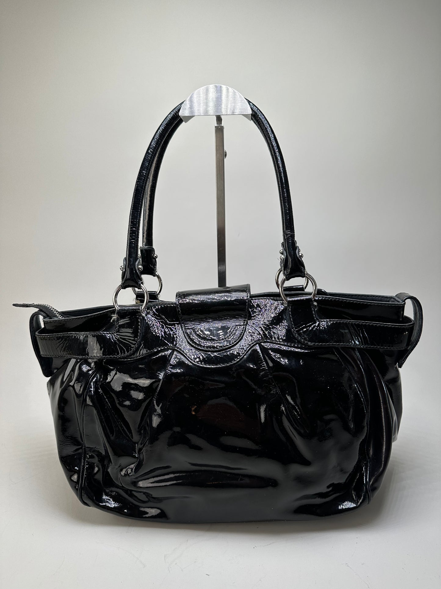 Vintage Ferragamo Sofia Patent Handbag Black Silver