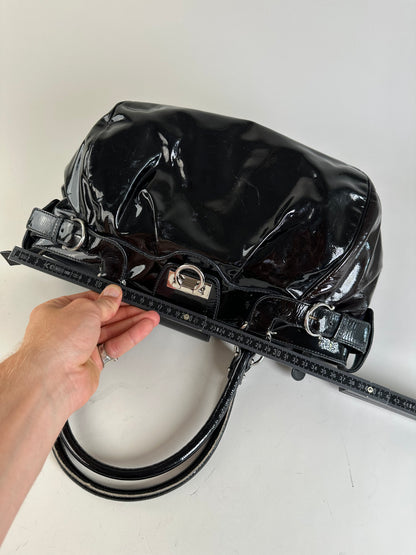 Vintage Ferragamo Sofia Patent Handbag Black Silver