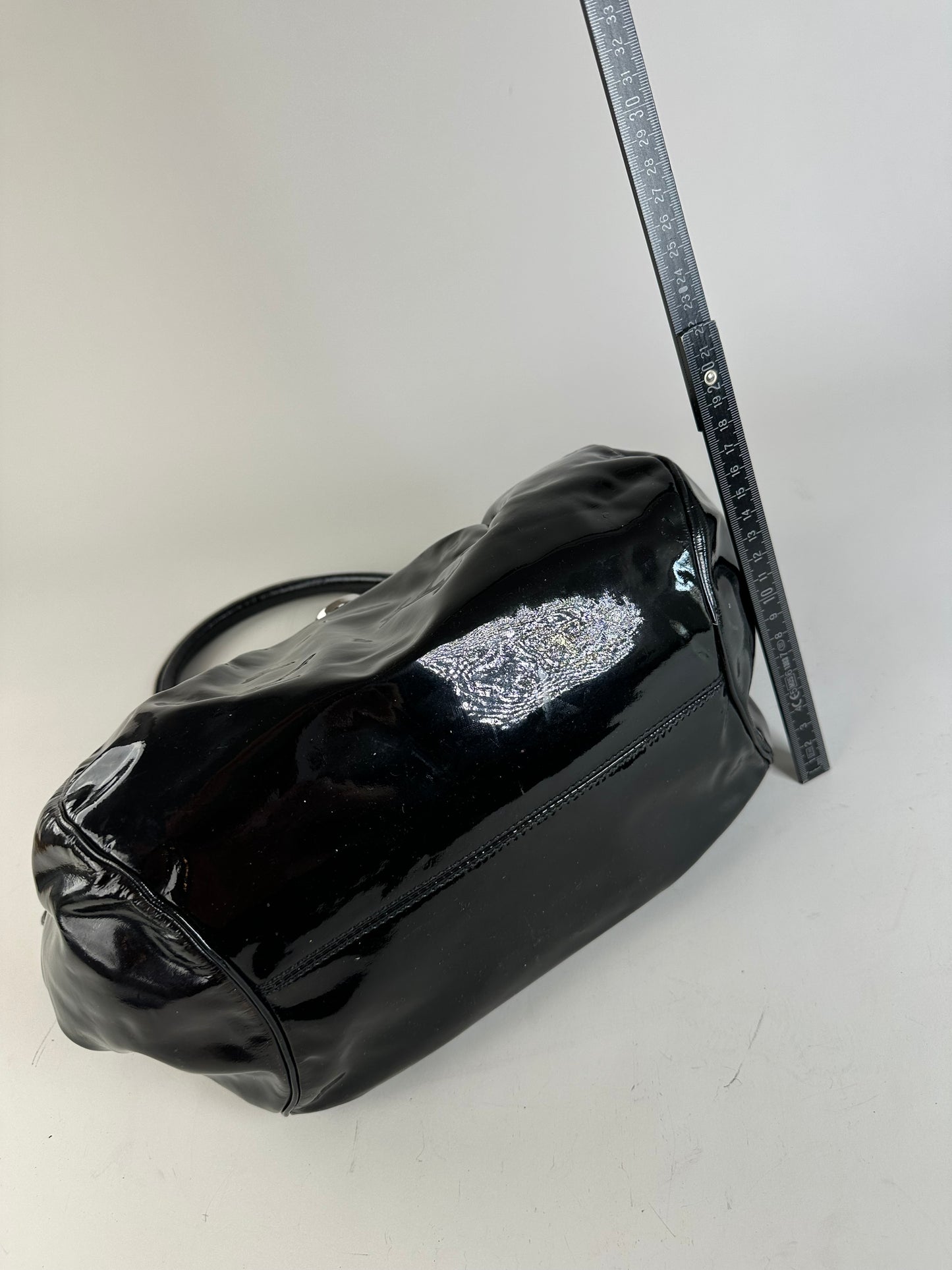 Vintage Ferragamo Sofia Patent Handbag Black Silver