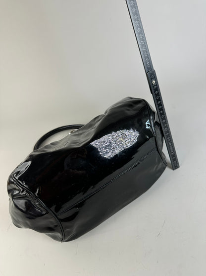 Vintage Ferragamo Sofia Patent Handbag Black Silver