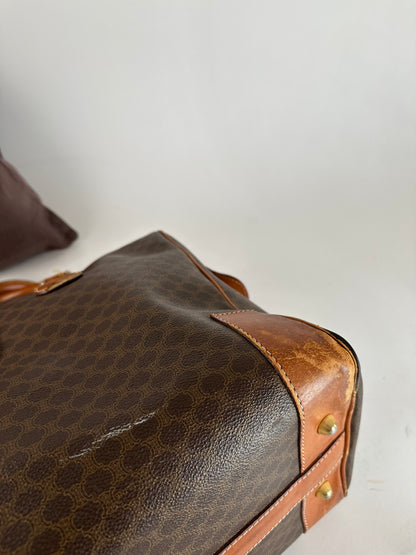 Vintage Celine Paris Triomphe Monogram Leather Duffel Bag Brown