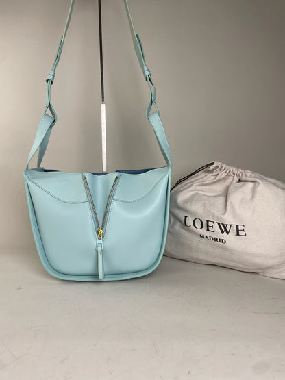 Vintage Loewe Leather Shoulder Bag Light Blue Gold Zip