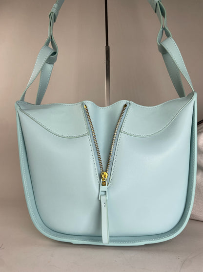 Vintage Loewe Leather Shoulder Bag Light Blue Gold Zip
