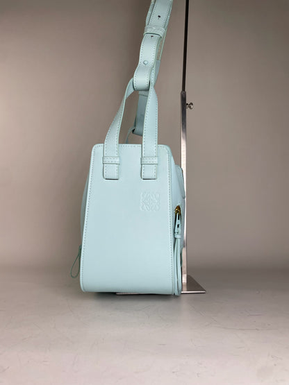 Vintage Loewe Leather Shoulder Bag Light Blue Gold Zip