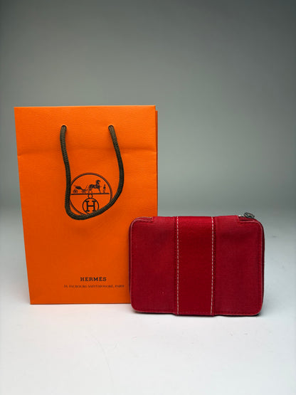 Vintage Hermès Canvas Zip Wallet Red Silver