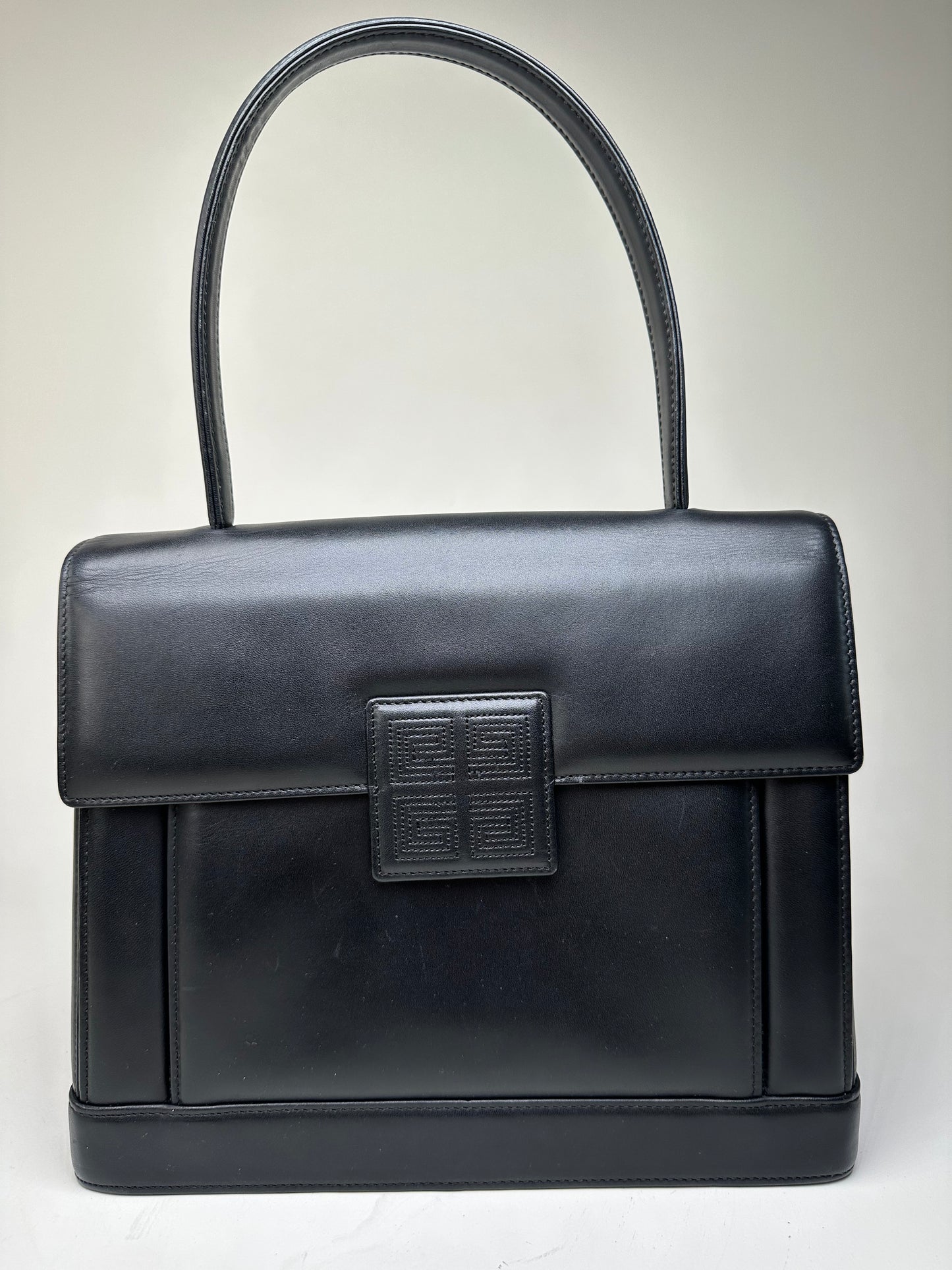 Vintage Givenchy Smooth Leather Handbag Black Silver