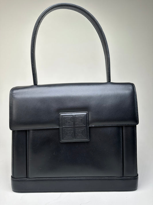 Vintage Givenchy Smooth Leather Handbag Black Silver