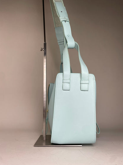 Vintage Loewe Leather Shoulder Bag Light Blue Gold Zip