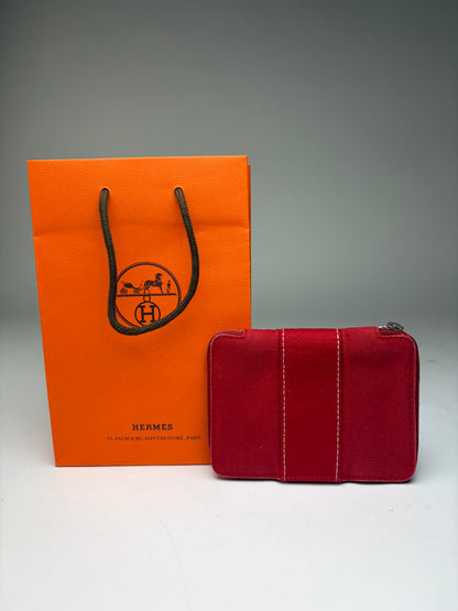 Vintage Hermès Canvas Zip Wallet Red Silver