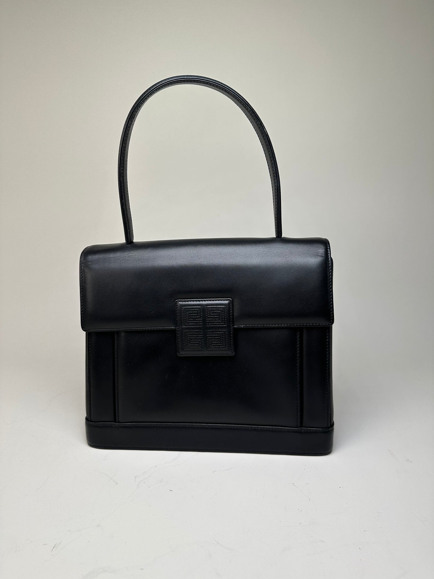 Vintage Givenchy Smooth Leather Handbag Black Silver