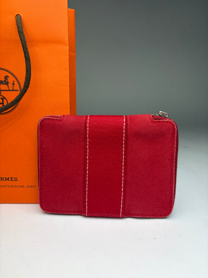 Vintage Hermès Canvas Zip Wallet Red Silver