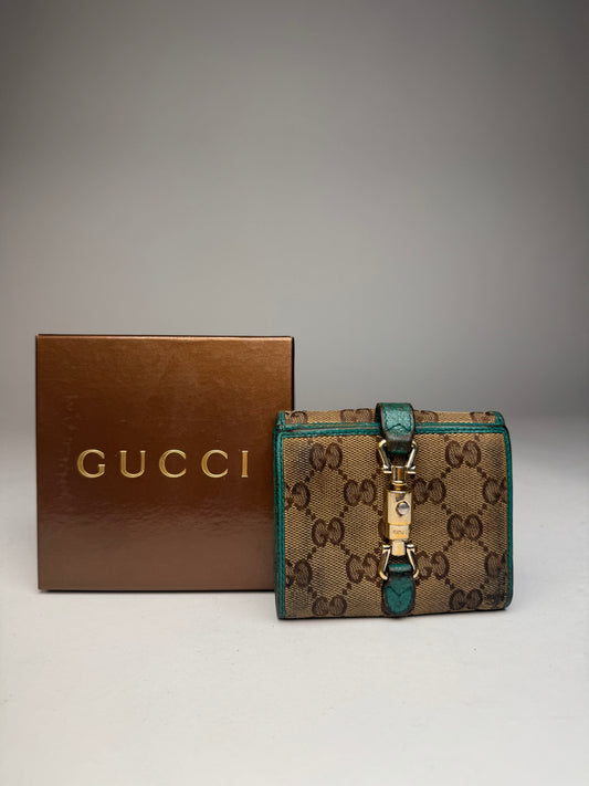 Vintage Gucci Monogram Jackie Wallet Brown Turquoise