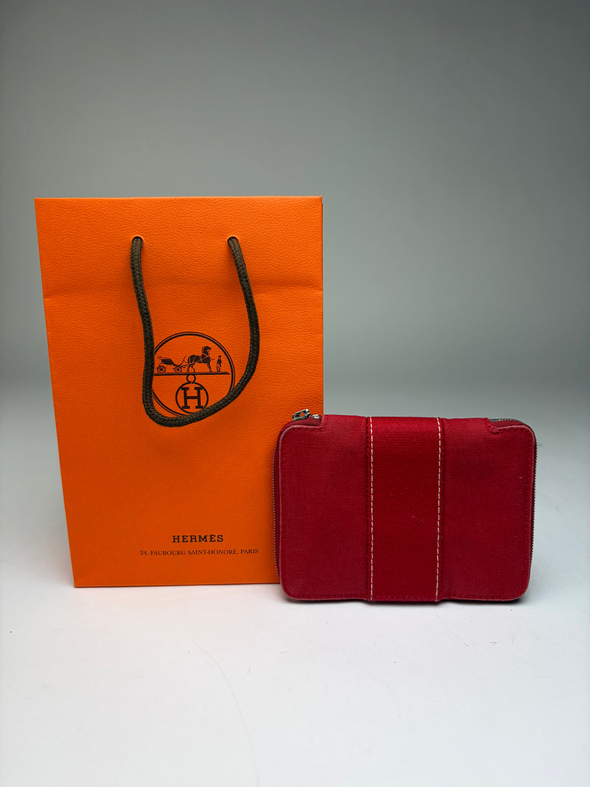 Vintage Hermès Canvas Zip Wallet Red Silver