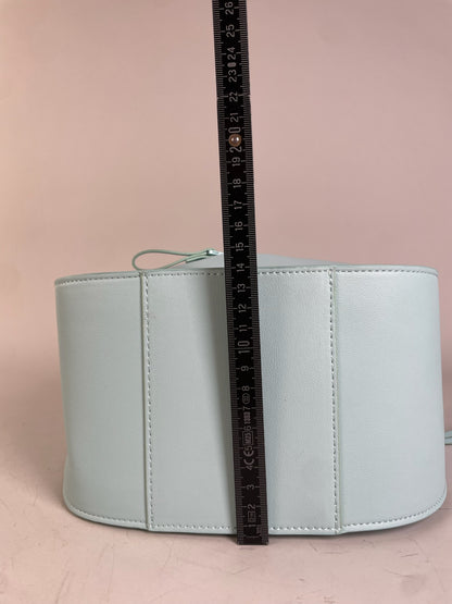 Vintage Loewe Leather Shoulder Bag Light Blue Gold Zip
