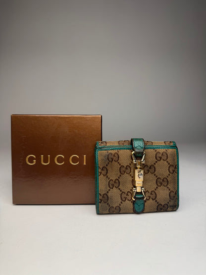Vintage Gucci Monogram Jackie Wallet Brown Turquoise