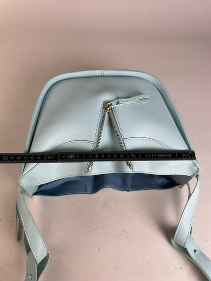 Vintage Loewe Leather Shoulder Bag Light Blue Gold Zip