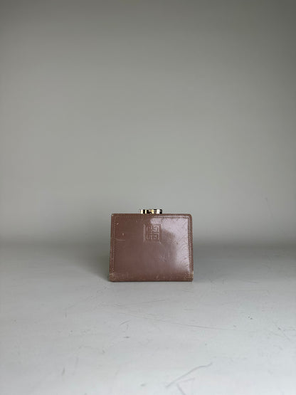 Vintage Givenchy Logo Embossed Leather Wallet Brown Gold