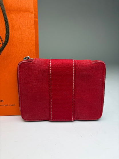 Vintage Hermès Canvas Zip Wallet Red Silver