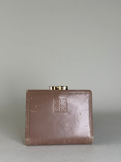 Vintage Givenchy Logo Embossed Leather Wallet Brown Gold