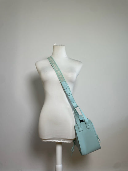 Vintage Loewe Leather Shoulder Bag Light Blue Gold Zip