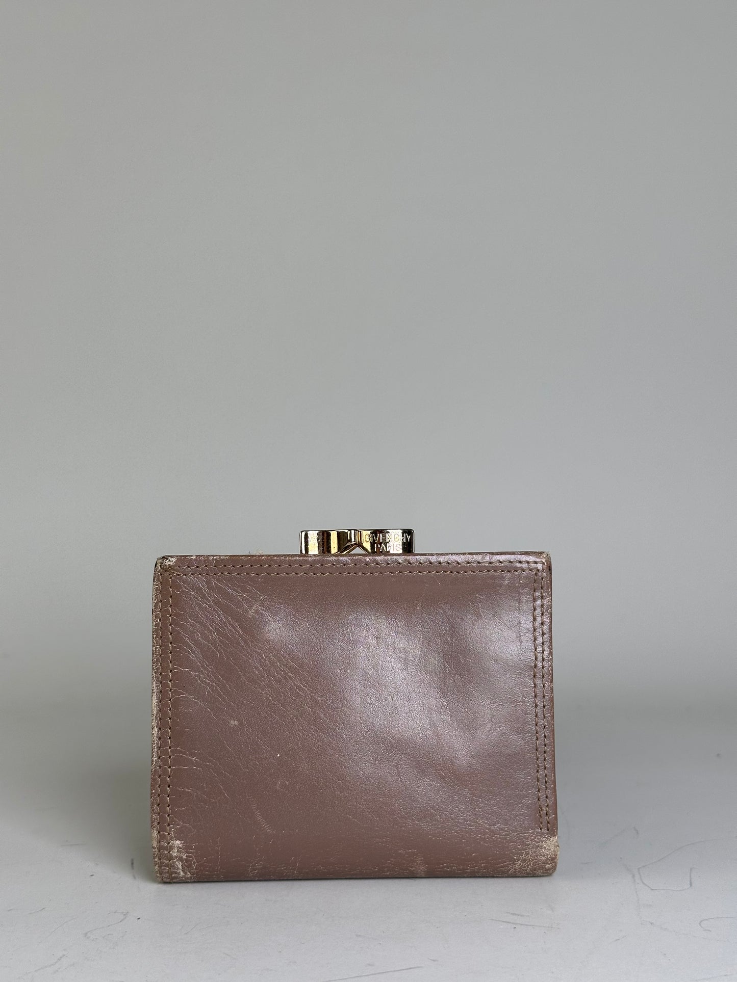 Vintage Givenchy Logo Embossed Leather Wallet Brown Gold