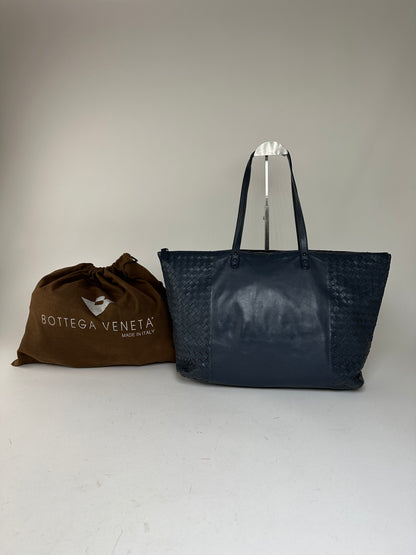 Vintage Bottega Veneta Intrecciato Nappa Leather Shoulder Tote Navy
