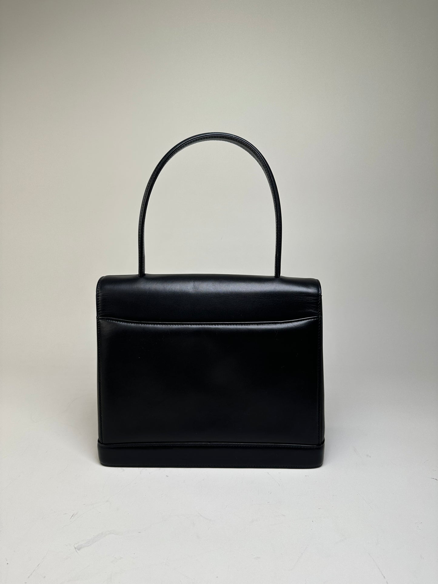 Vintage Givenchy Smooth Leather Handbag Black Silver