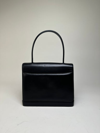 Vintage Givenchy Smooth Leather Handbag Black Silver
