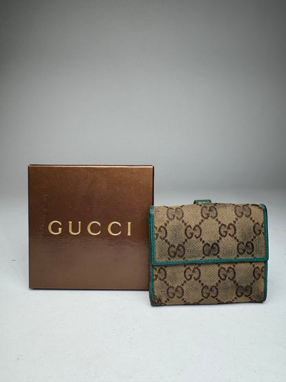 Vintage Gucci Monogram Jackie Wallet Brown Turquoise